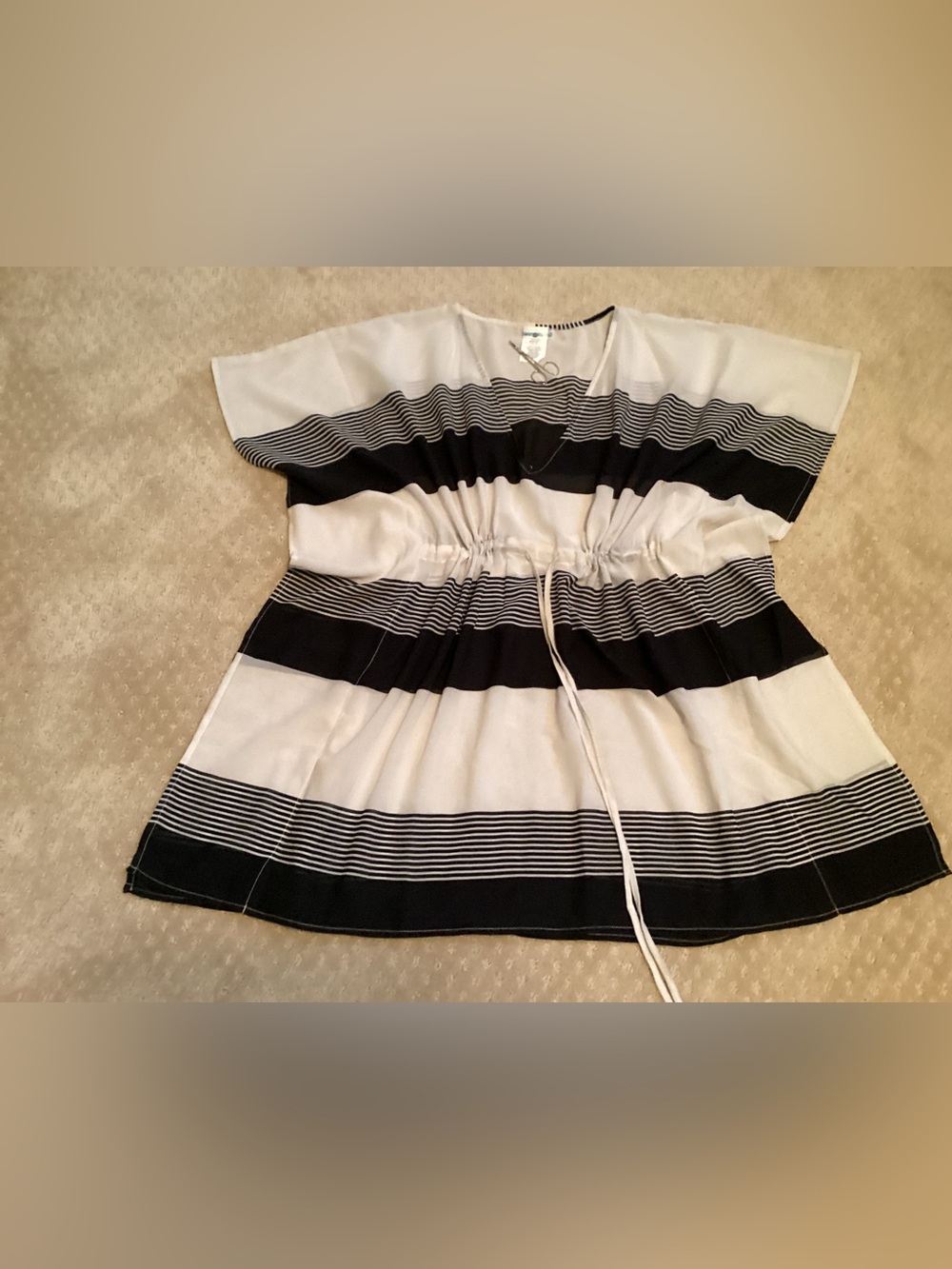 Striped Drawstring cover up- Black & White